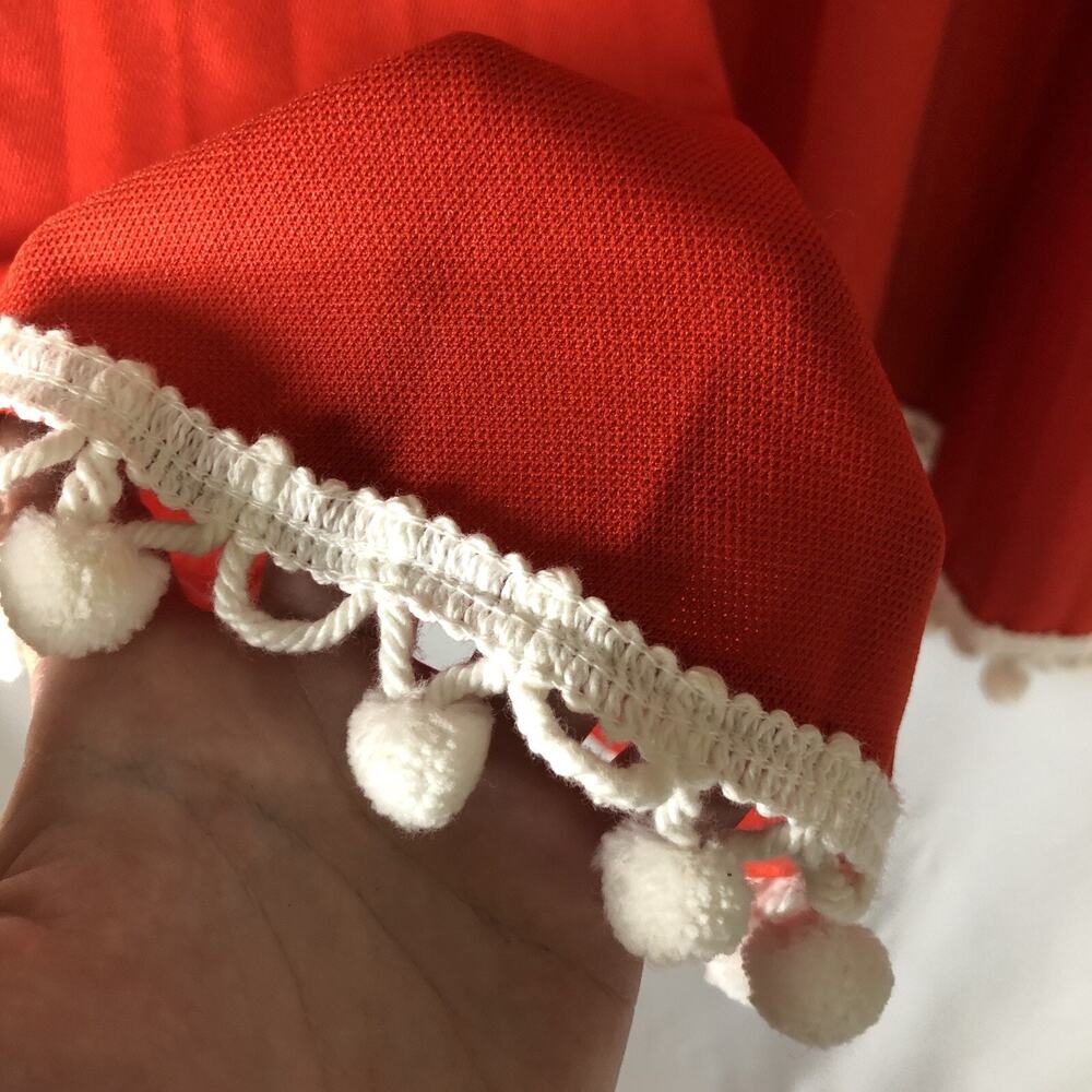 Red Midi Skirt White Pom-Pom Trim 1960s Mid Length Vintage Size 16 / Medium - Picture 5 of 9